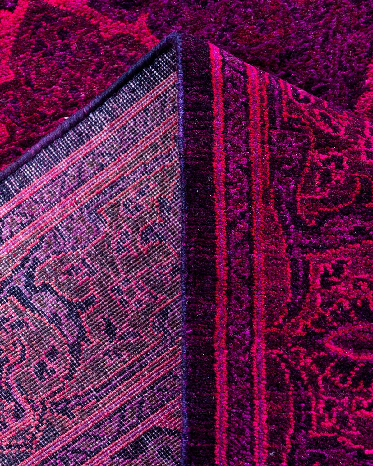 Laine Chemin de table contemporain en laine fine nouée à la main rose en vente