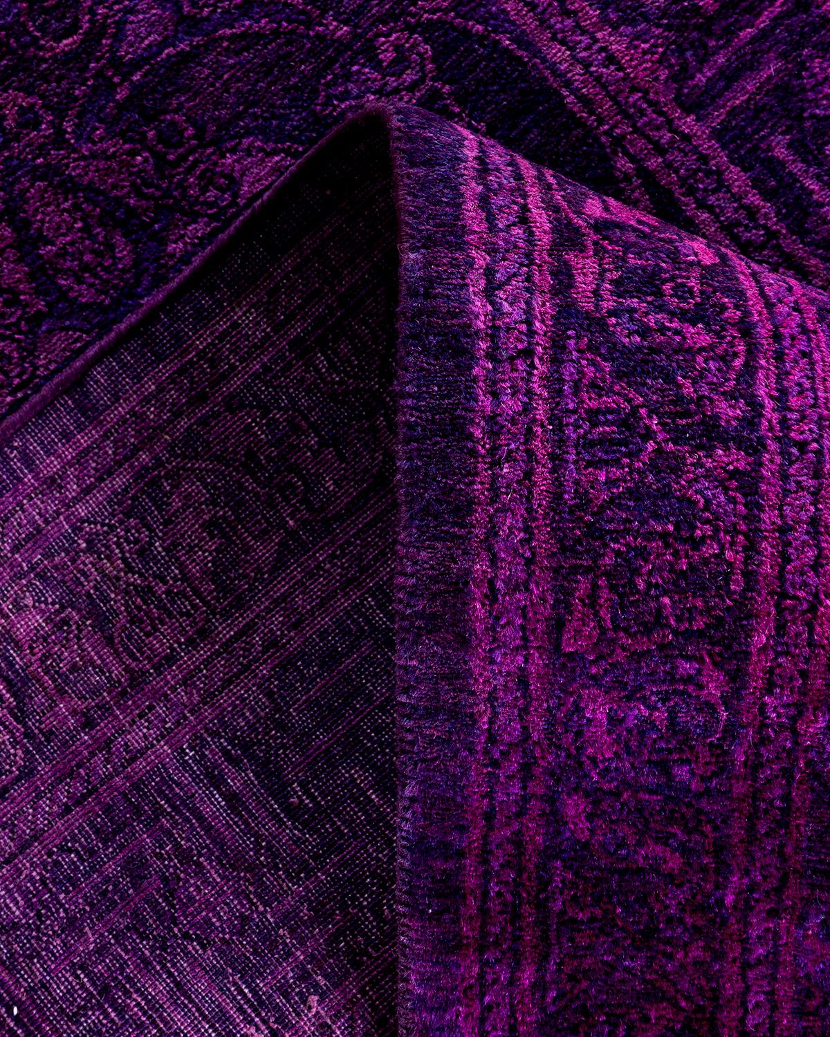 Contemporary Fine Vibrance Hand Knotted Wool Purple Runner For Sale 2