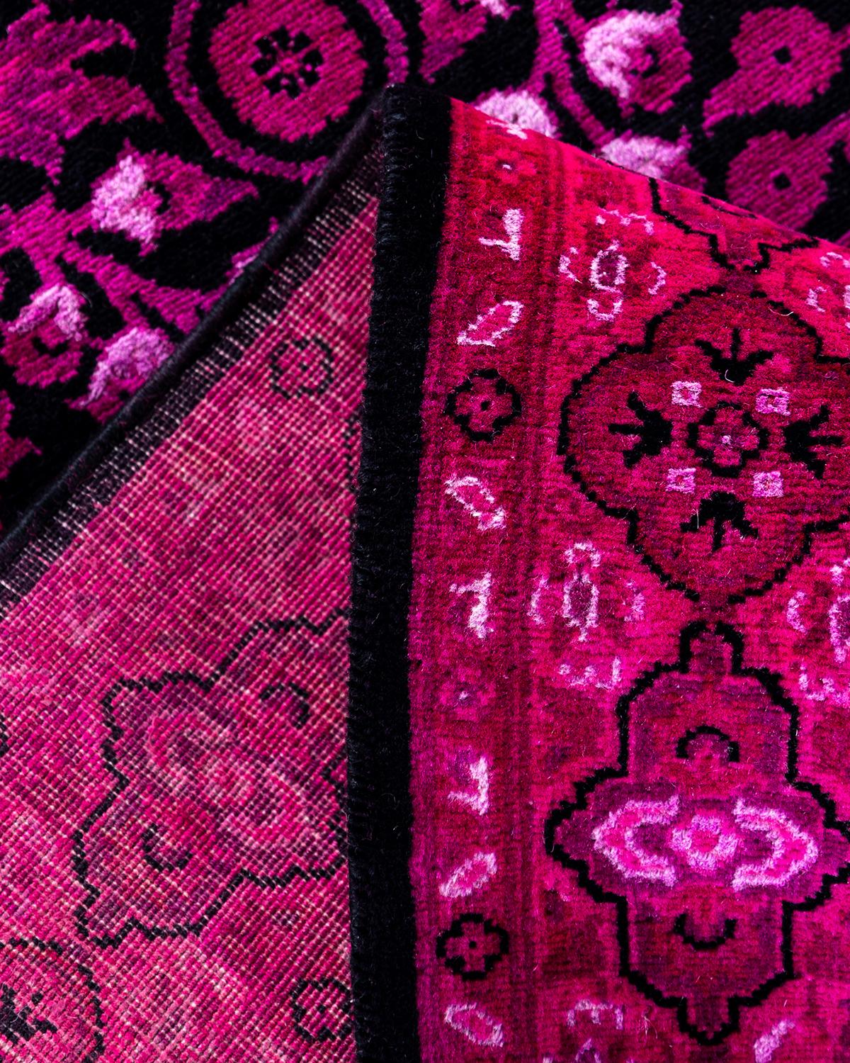 Laine Chemin de table contemporain en laine fine nouée à la main rose en vente