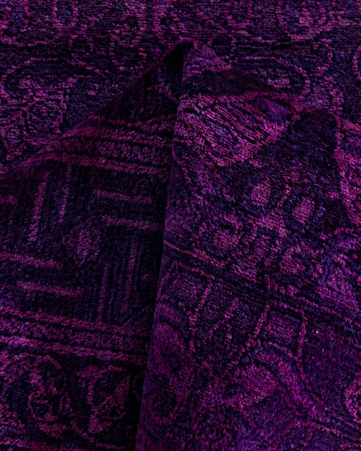 Contemporary Fine Vibrance Hand Knotted Wool Purple Runner For Sale 3