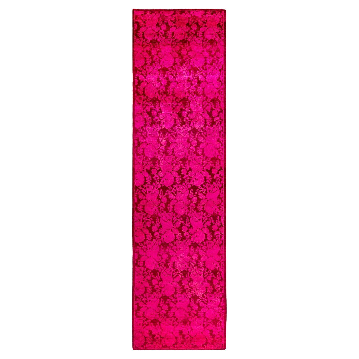 Contemporary Fine Vibrance Hand Knotted Wool Pink Runner 