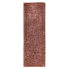 Contemporary Fine Vibrance Hand Knotted Wool Brown Runner 