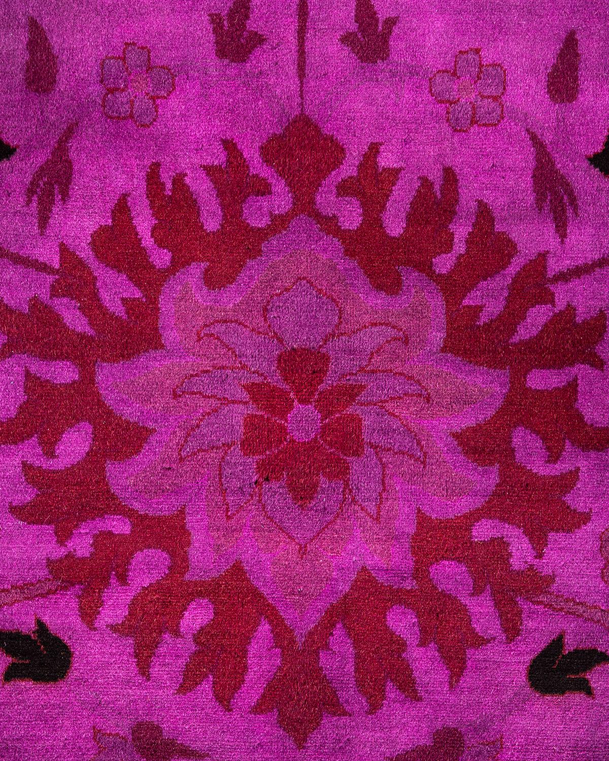 Pakistani Contemporary Fine Vibrance Hand Knotted Wool Purple Area Rug For Sale