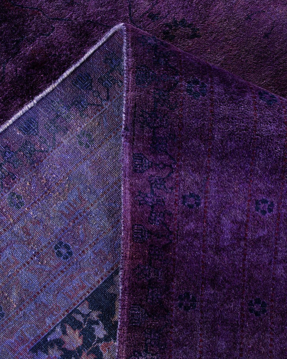 Contemporary Fine Vibrance Hand Knotted Wool Purple Area Rug For Sale 2