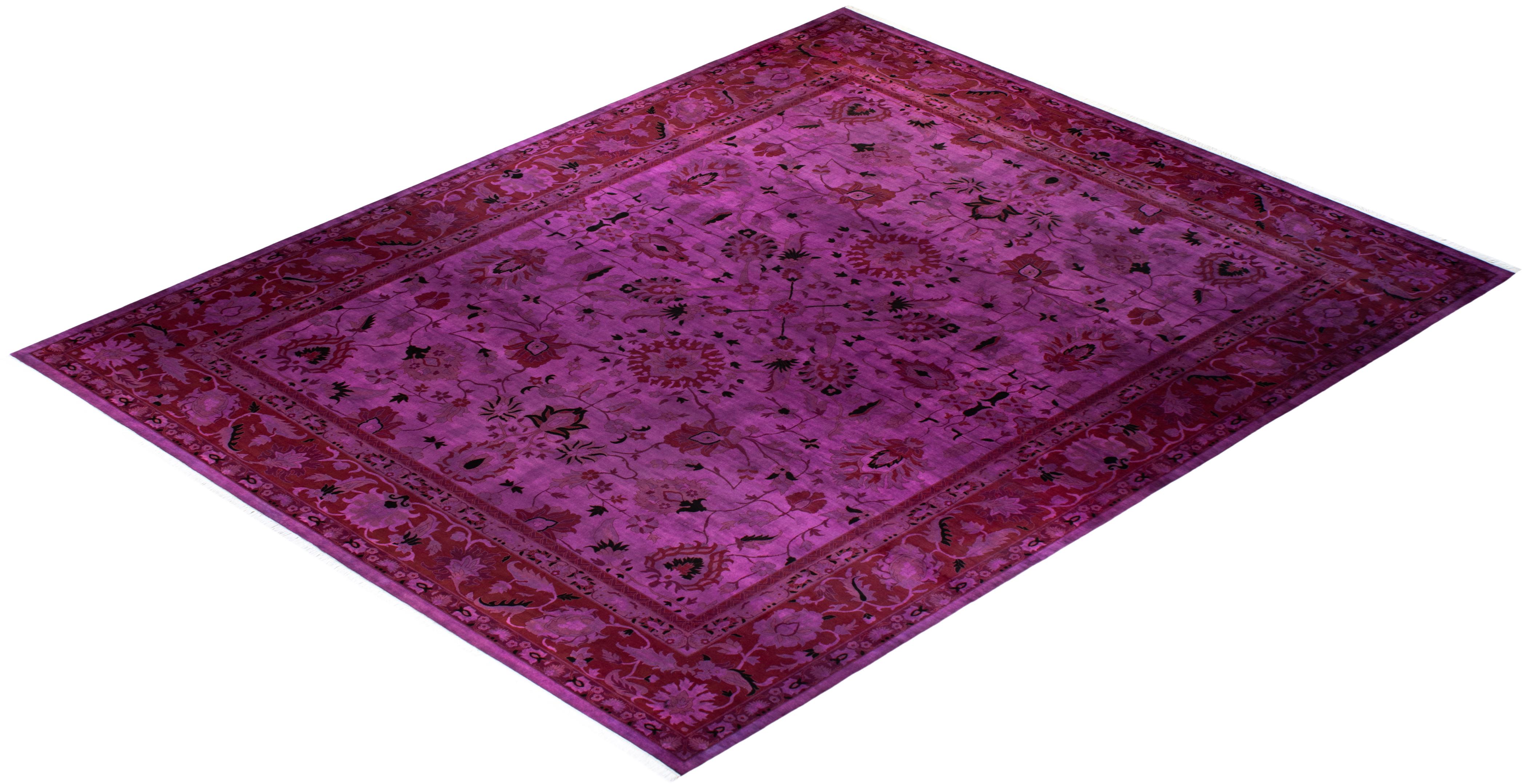 Contemporary Fine Vibrance Hand Knotted Wool Purple Area Rug For Sale 4