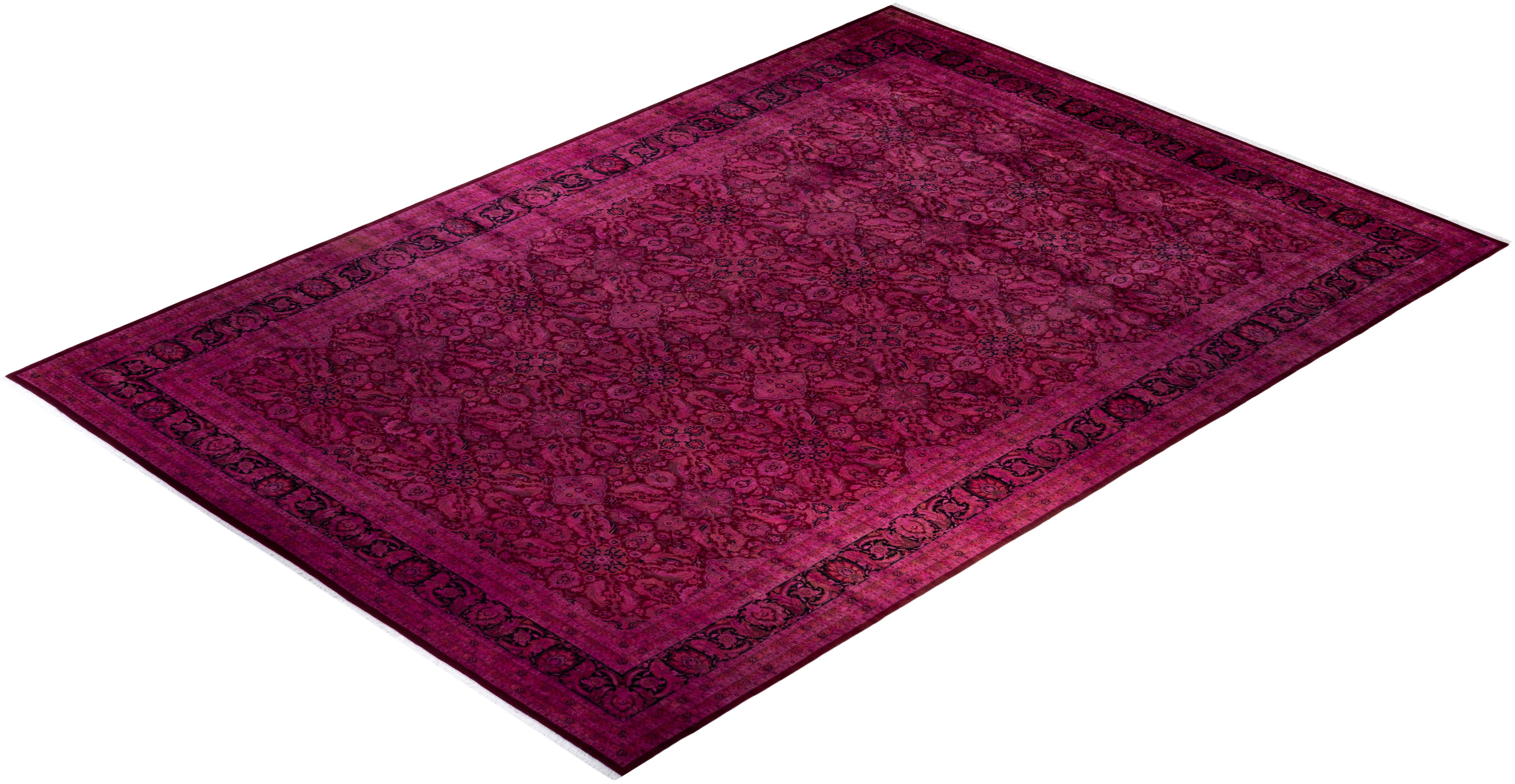 Contemporary Fine Vibrance Hand Knotted Wool Purple Area Rug For Sale 4