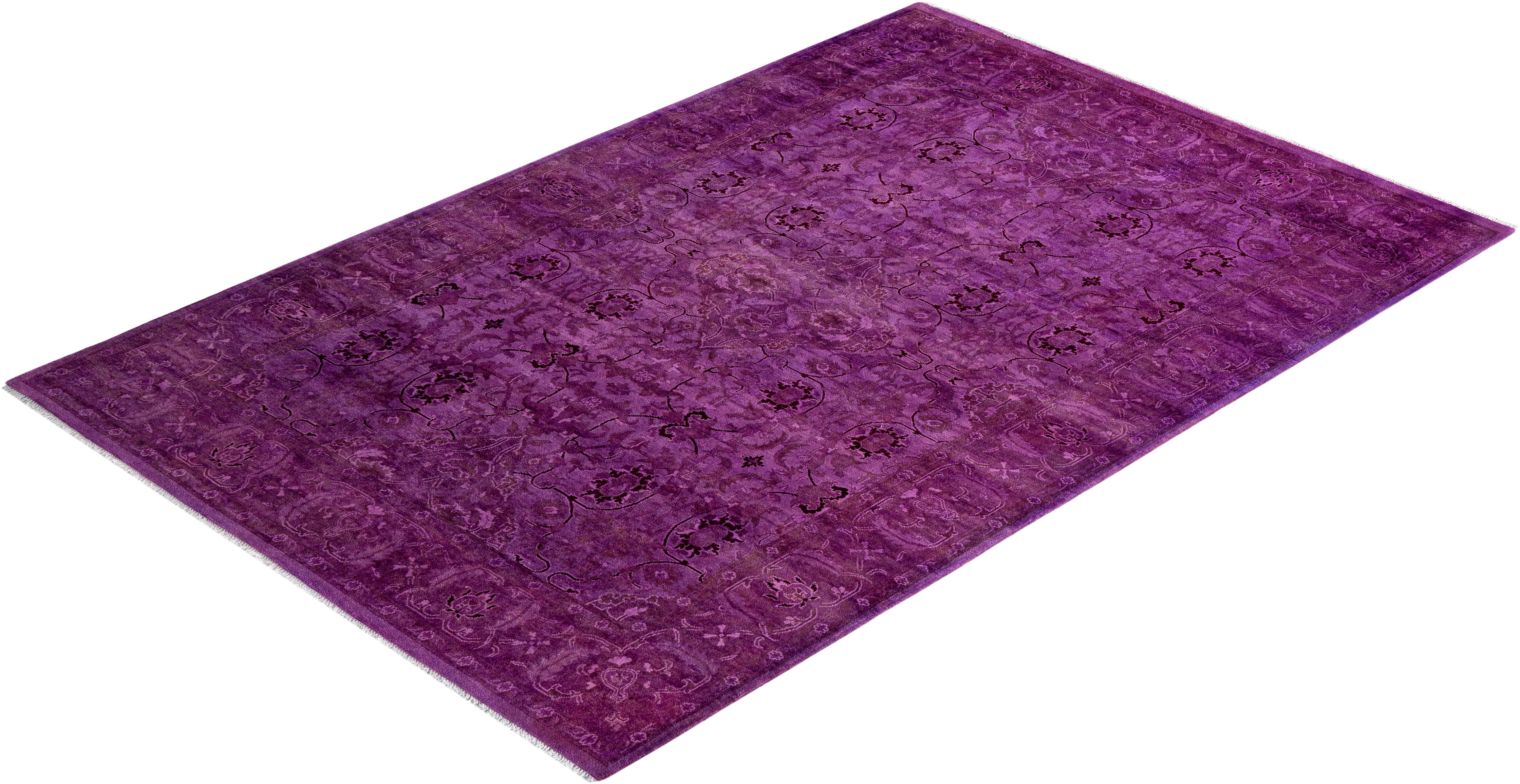 Alfombra de lana púrpura anudada a mano, vibración fina y contemporánea en venta 2