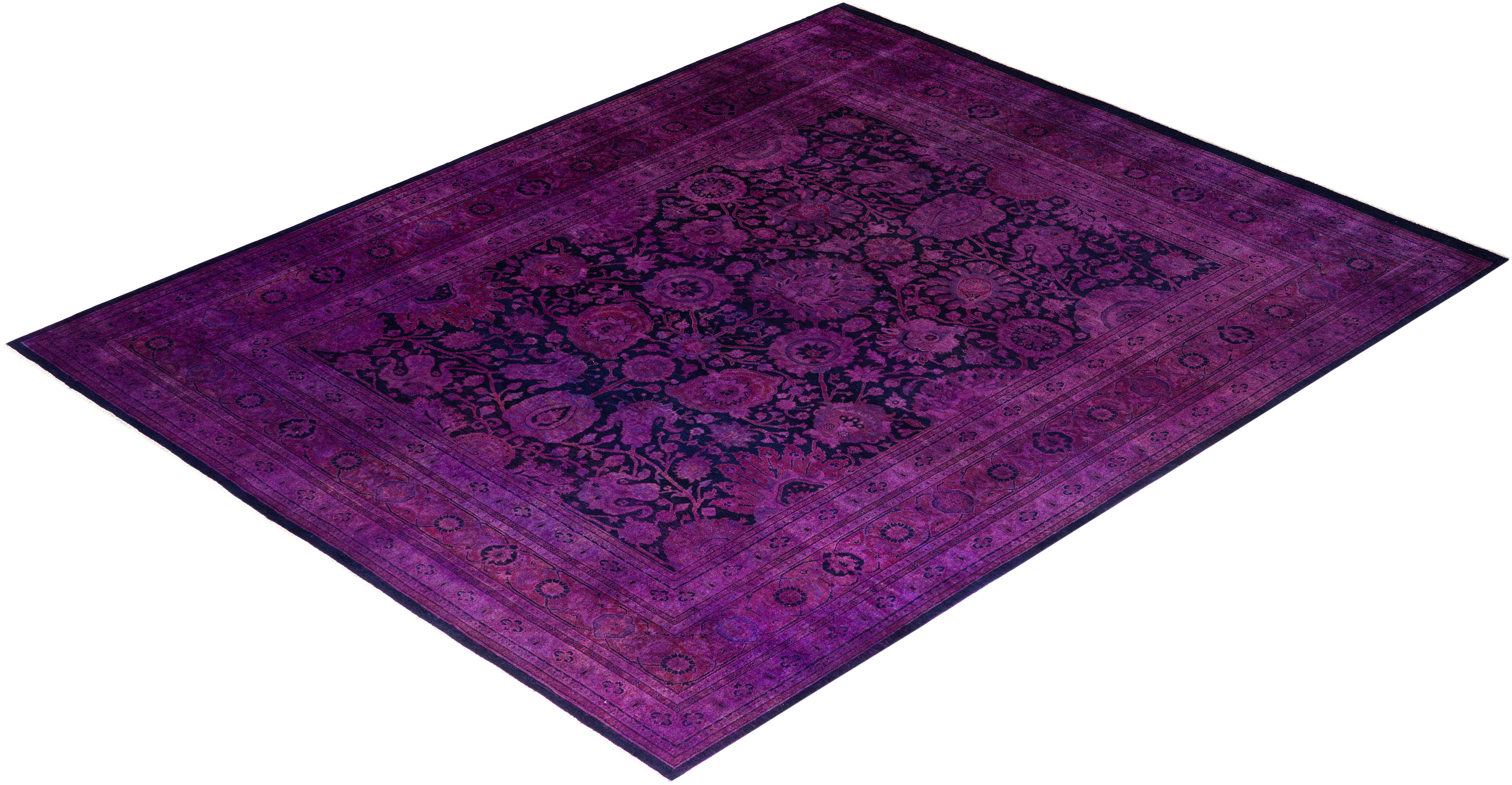 Contemporary Fine Vibrance Hand Knotted Wool Purple Area Rug  For Sale 4