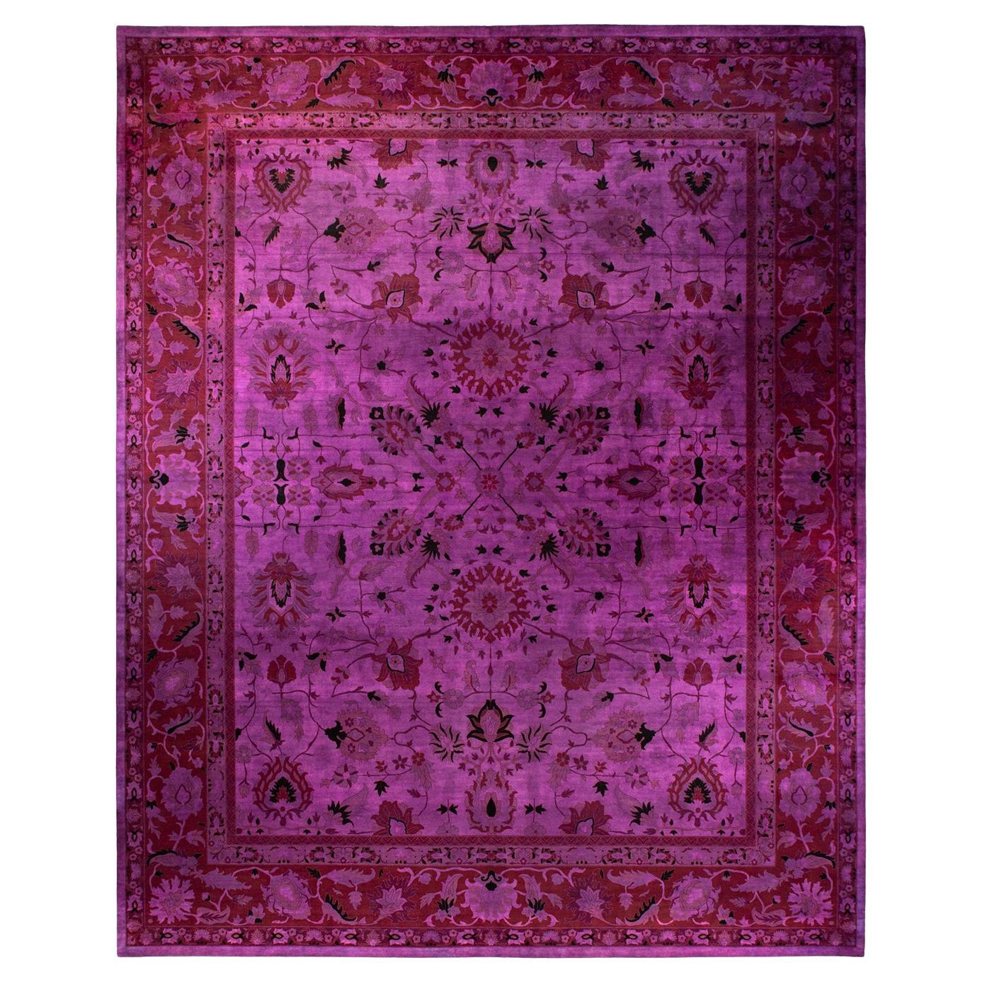 Contemporary Fine Vibrance Hand Knotted Wool Purple Area Rug For Sale