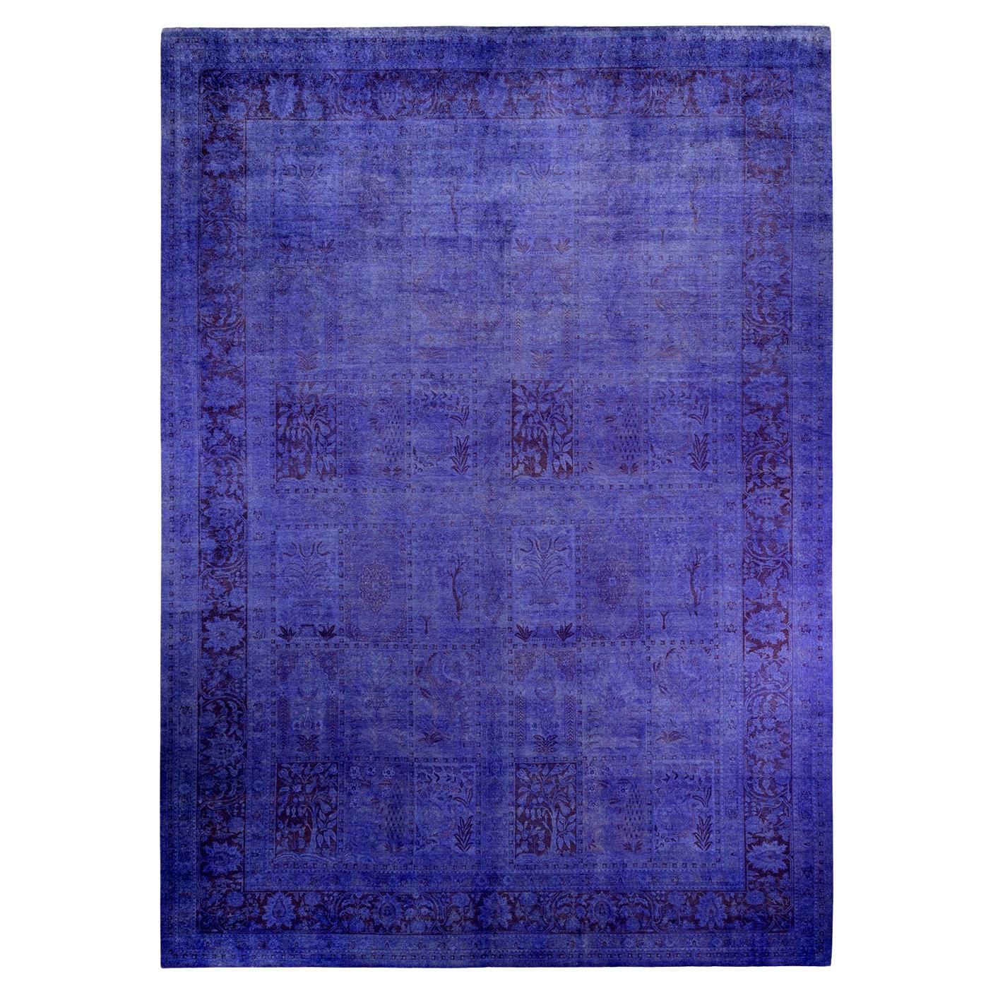 Contemporary Fine Vibrance Hand Knotted Wool Purple Area Rug For Sale