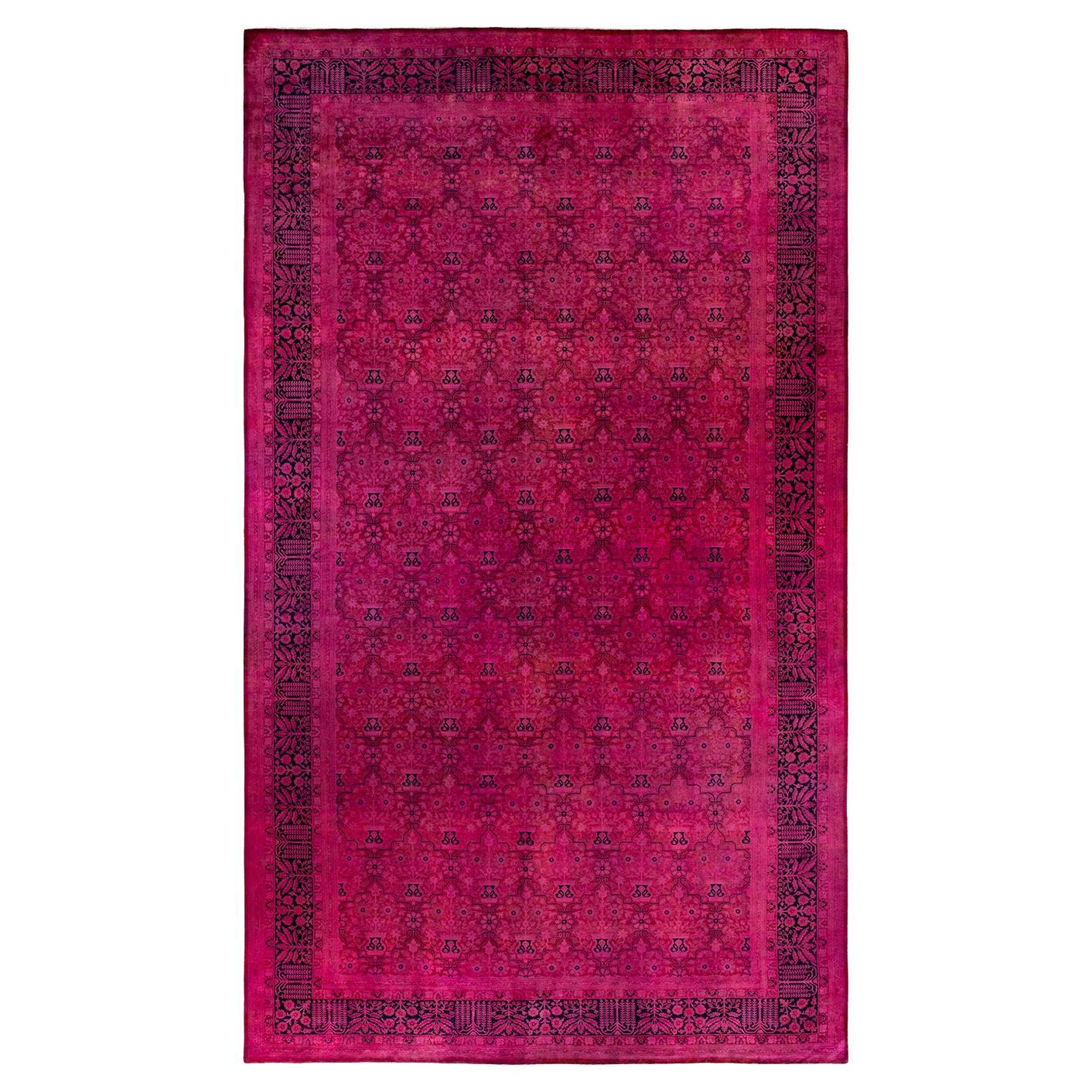 Contemporary Fine Vibrance Hand Knotted Wool Purple Area Rug For Sale
