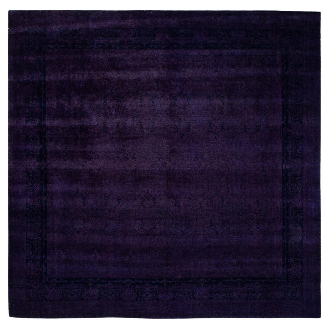 Contemporary Fine Vibrance Hand Knotted Wool Purple Area Rug For Sale