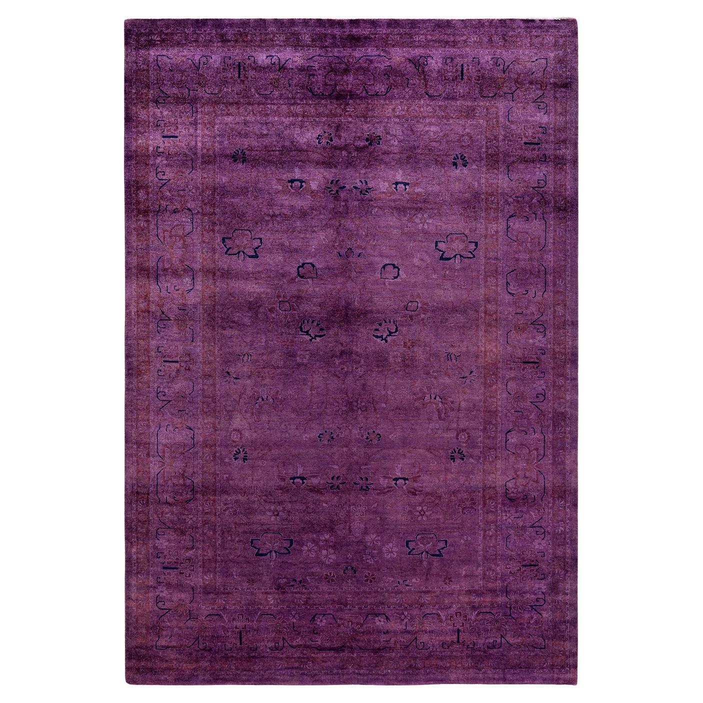 Contemporary Fine Vibrance Hand Knotted Wool Purple Area Rug  For Sale