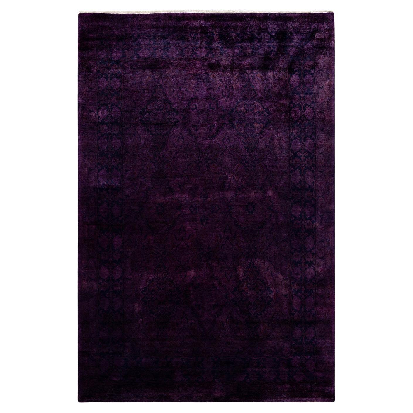 Contemporary Fine Vibrance Hand Knotted Wool Purple Area Rug