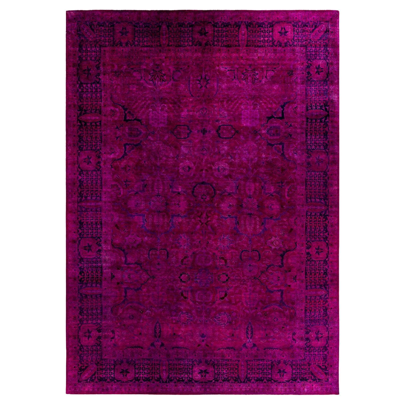 Alfombra de lana púrpura anudada a mano, vibración fina y contemporánea en venta
