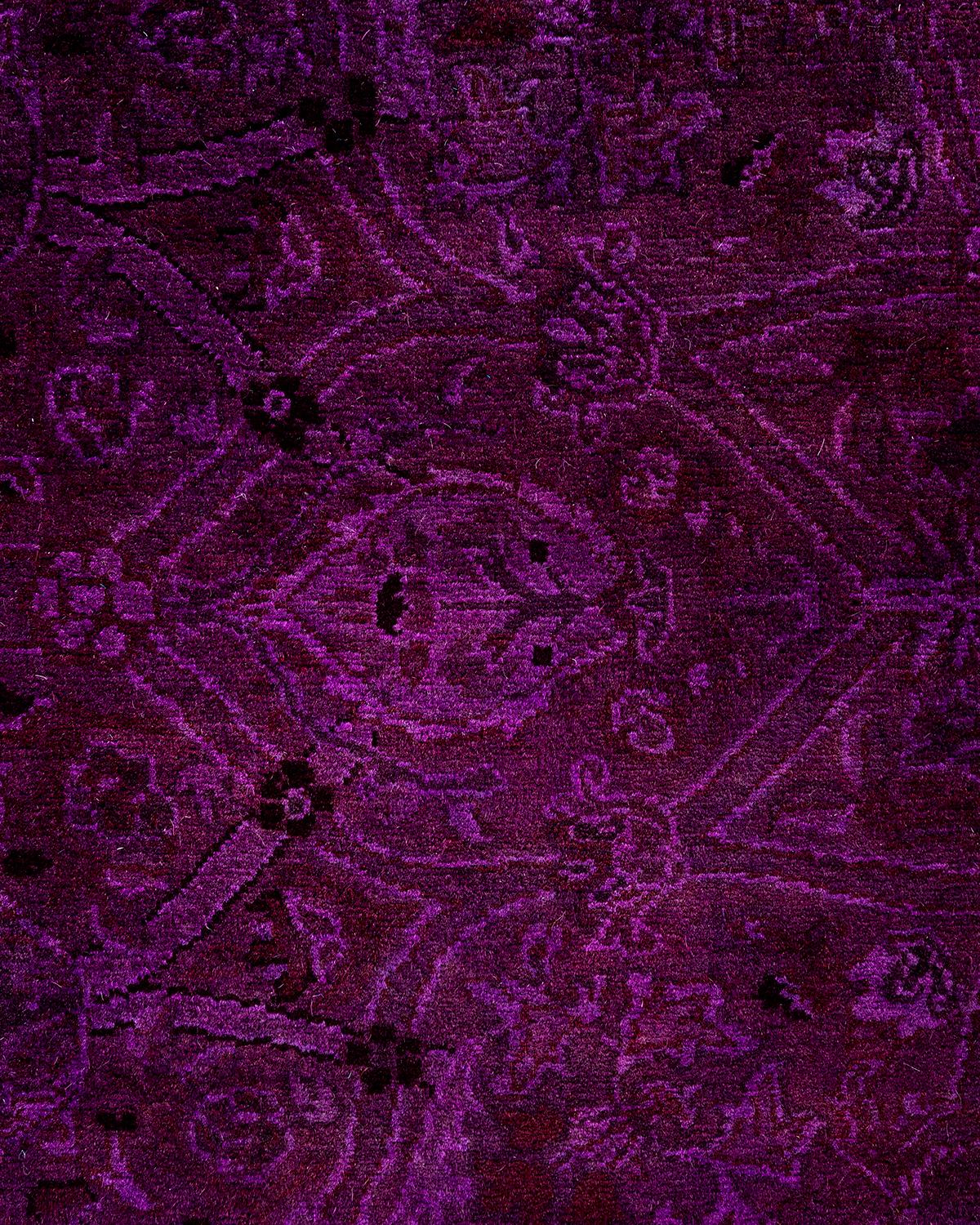 Pakistani Contemporary Fine Vibrance Hand Knotted Wool Purple Round Area Rug For Sale