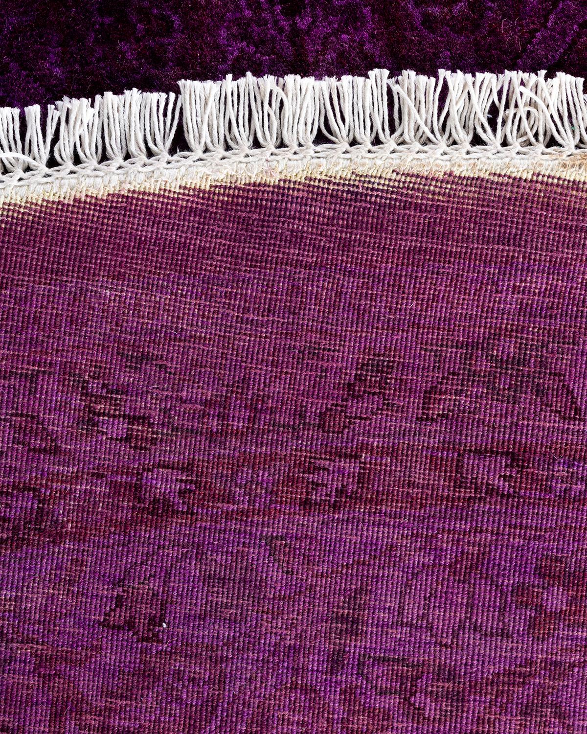 Contemporary Fine Vibrance Hand Knotted Wool Purple Round Area Rug For Sale 1