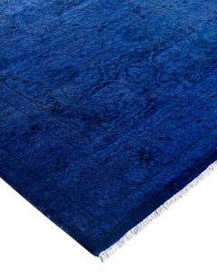 Contemporary Fine Vibrance Hand Knotted Wool Blue Runner