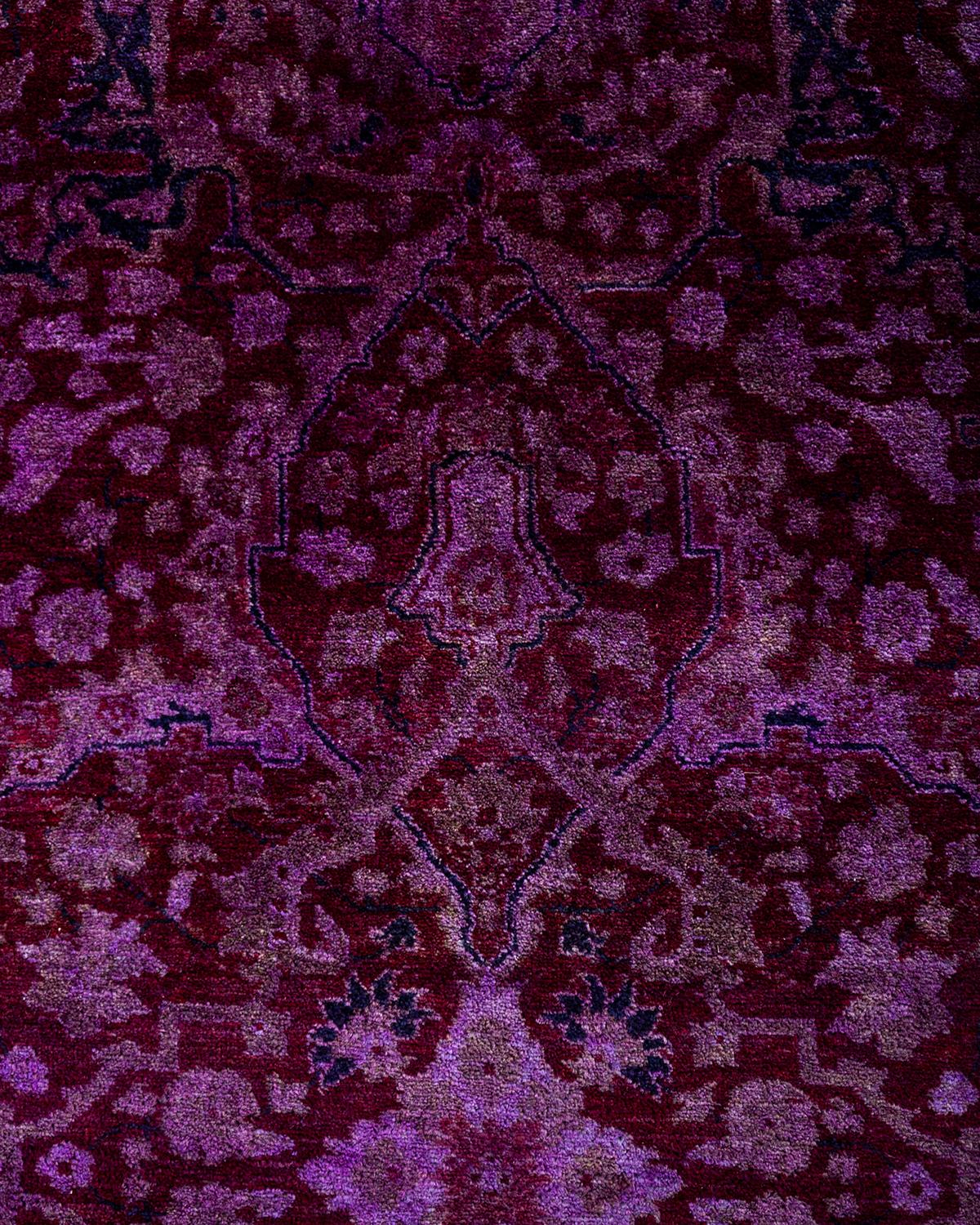 Pakistani Contemporary Fine Vibrance Hand Knotted Wool Purple Runner  For Sale