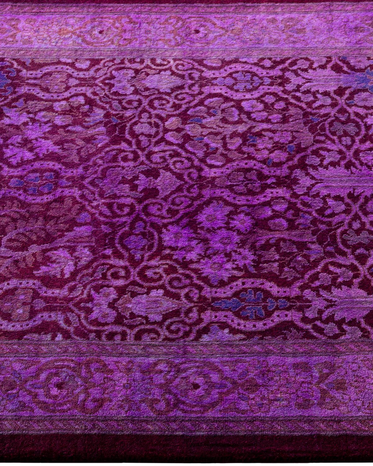 Contemporary Fine Vibrance Hand Knotted Wool Purple Runner  In New Condition For Sale In Norwalk, CT