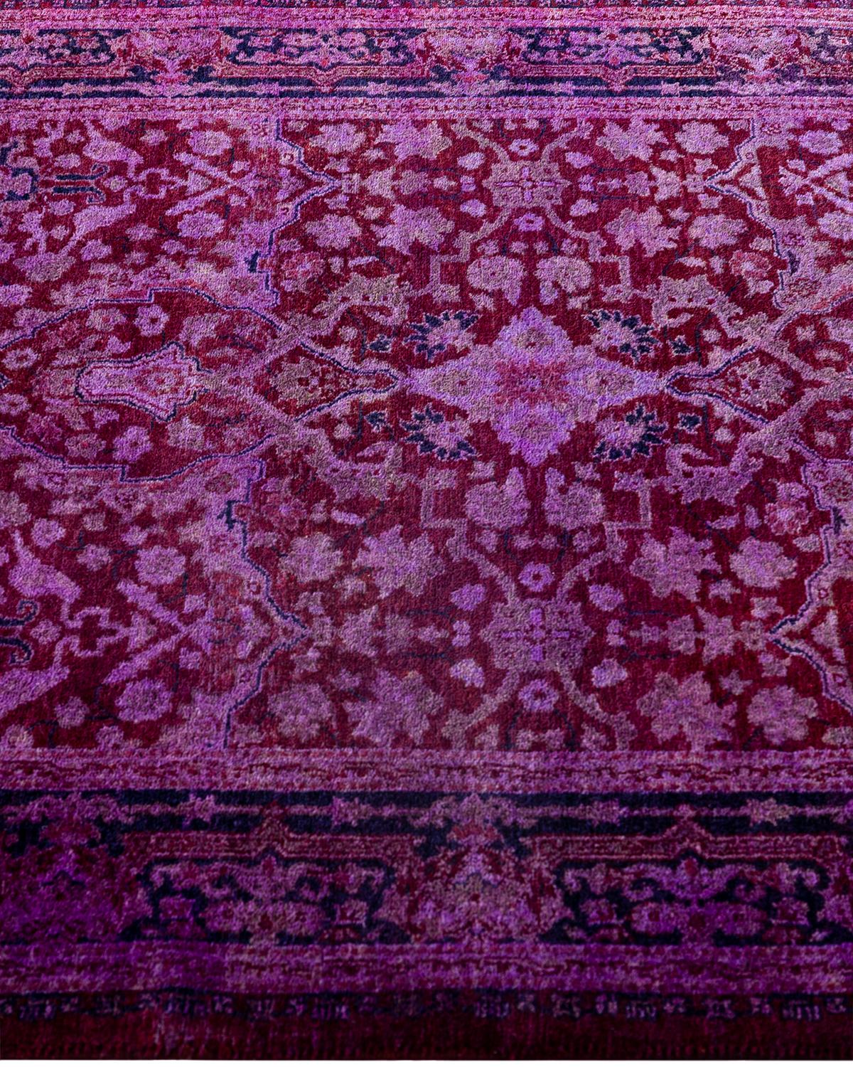 Contemporary Fine Vibrance Hand Knotted Wool Purple Runner  In New Condition For Sale In Norwalk, CT