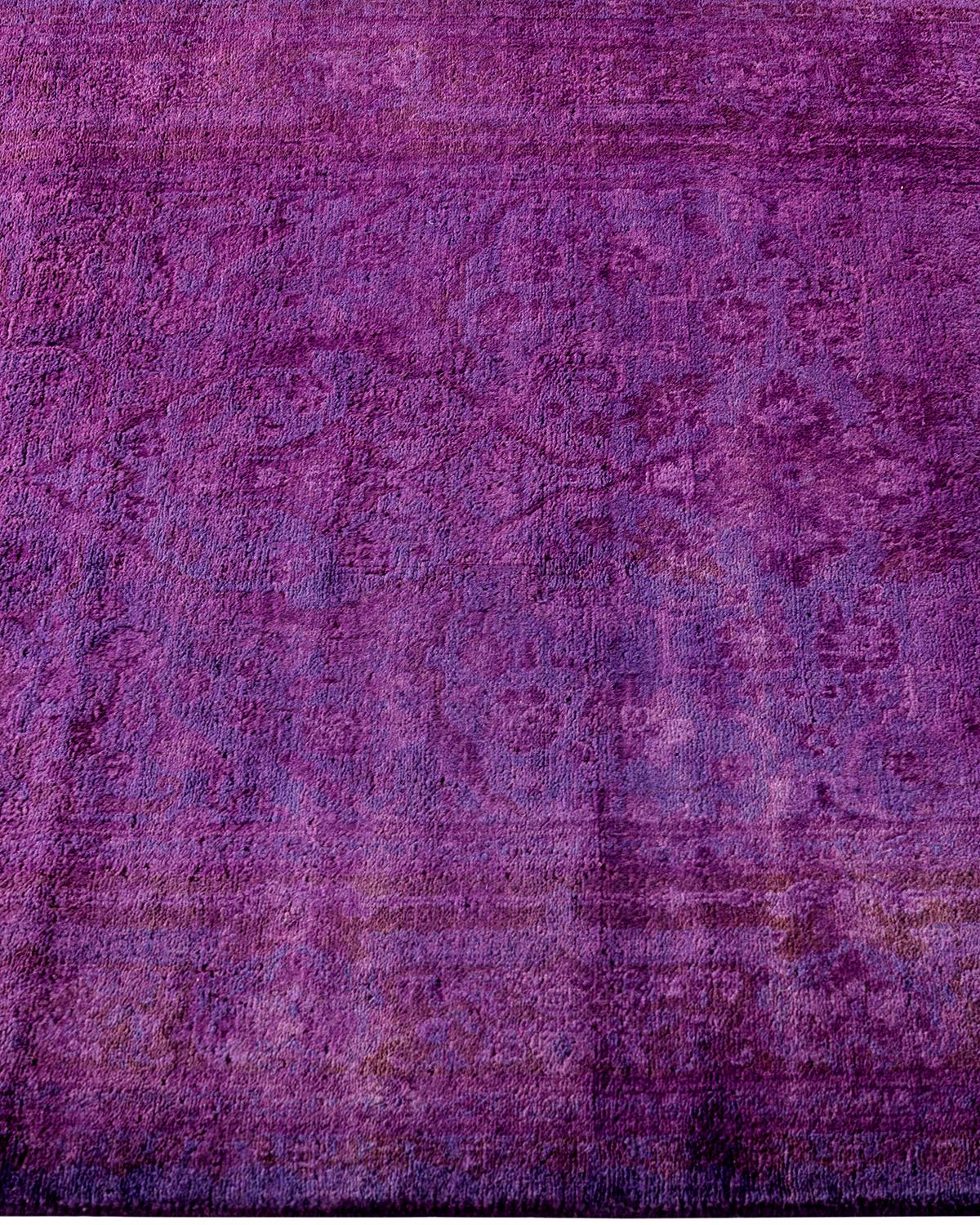 Contemporary Fine Vibrance Hand Knotted Wool Purple Runner  In New Condition For Sale In Norwalk, CT