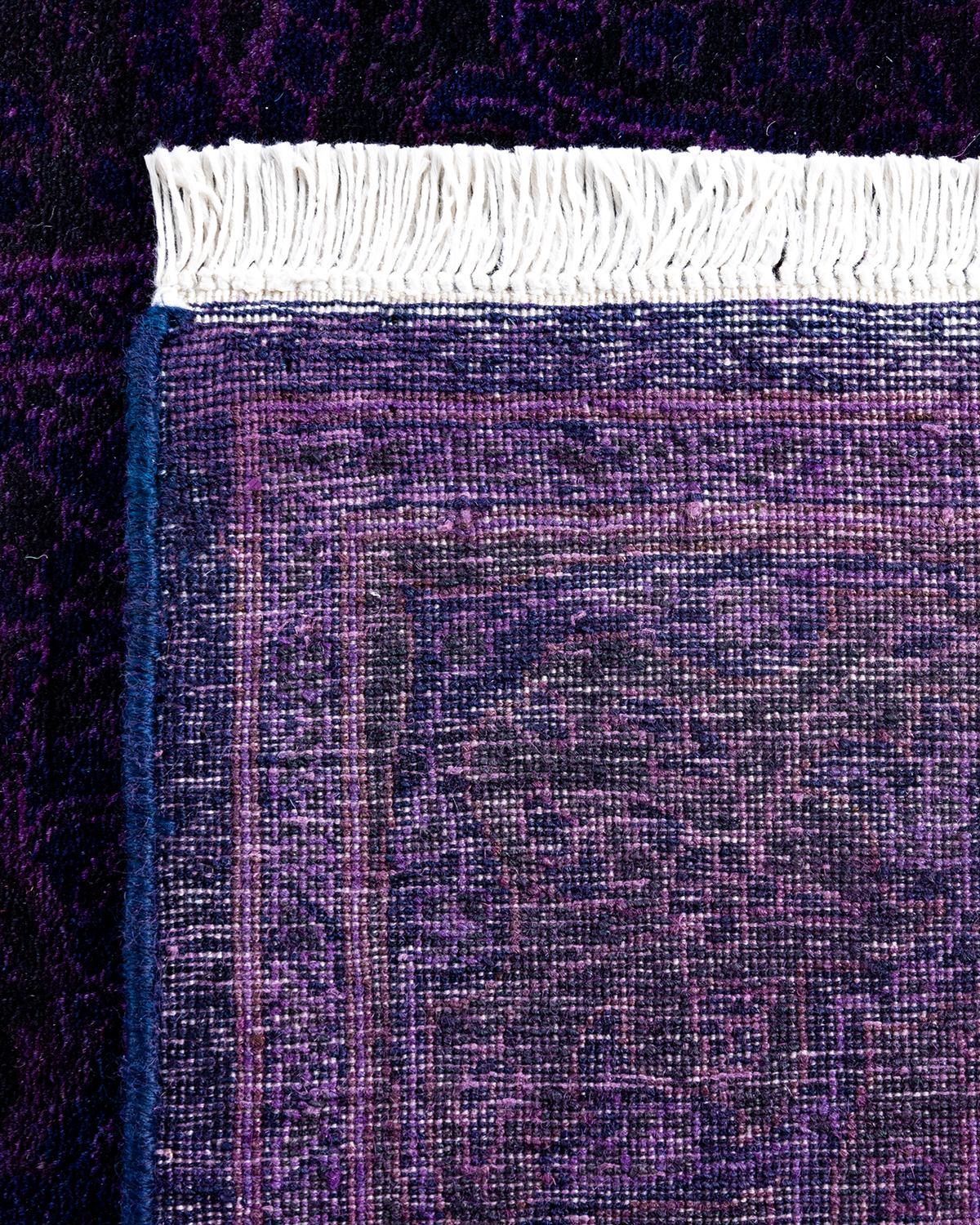 Contemporary Fine Vibrance Hand Knotted Wool Purple Runner  For Sale 1