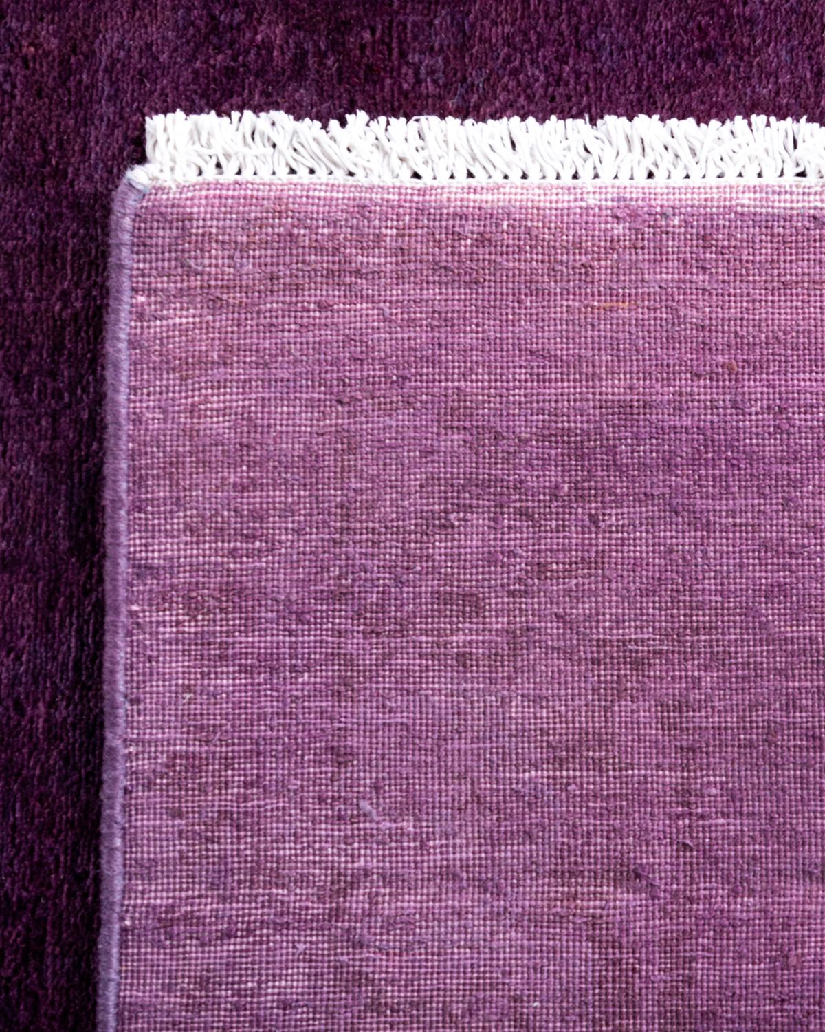 Contemporary Fine Vibrance Hand Knotted Wool Purple Runner  For Sale 1