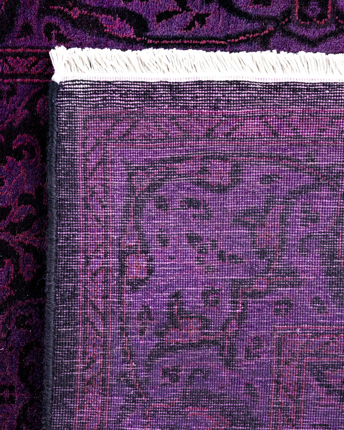 Contemporary Fine Vibrance Hand Knotted Wool Purple Runner For Sale 1