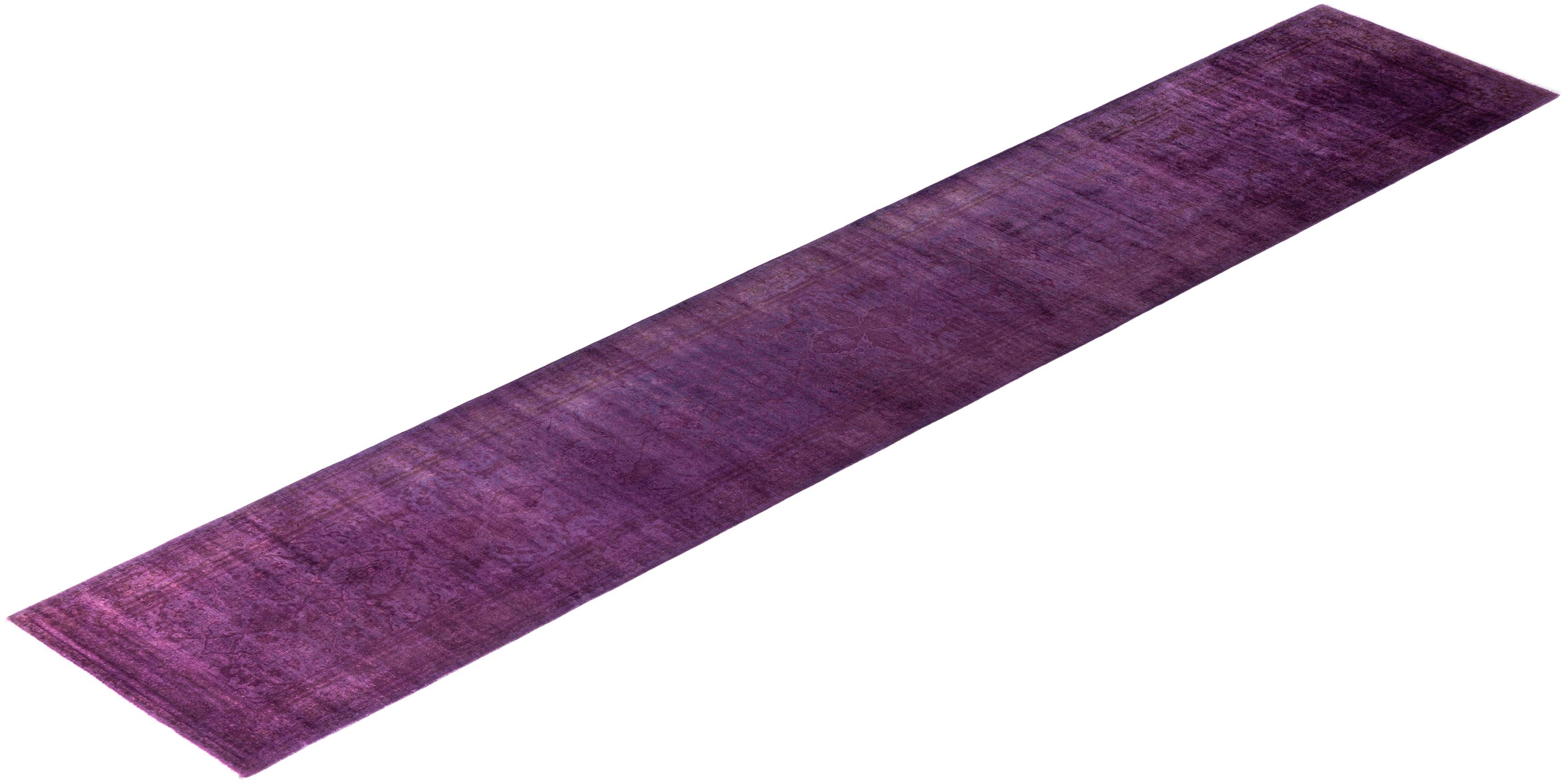 Contemporary Fine Vibrance Hand Knotted Wool Purple Runner  For Sale 4