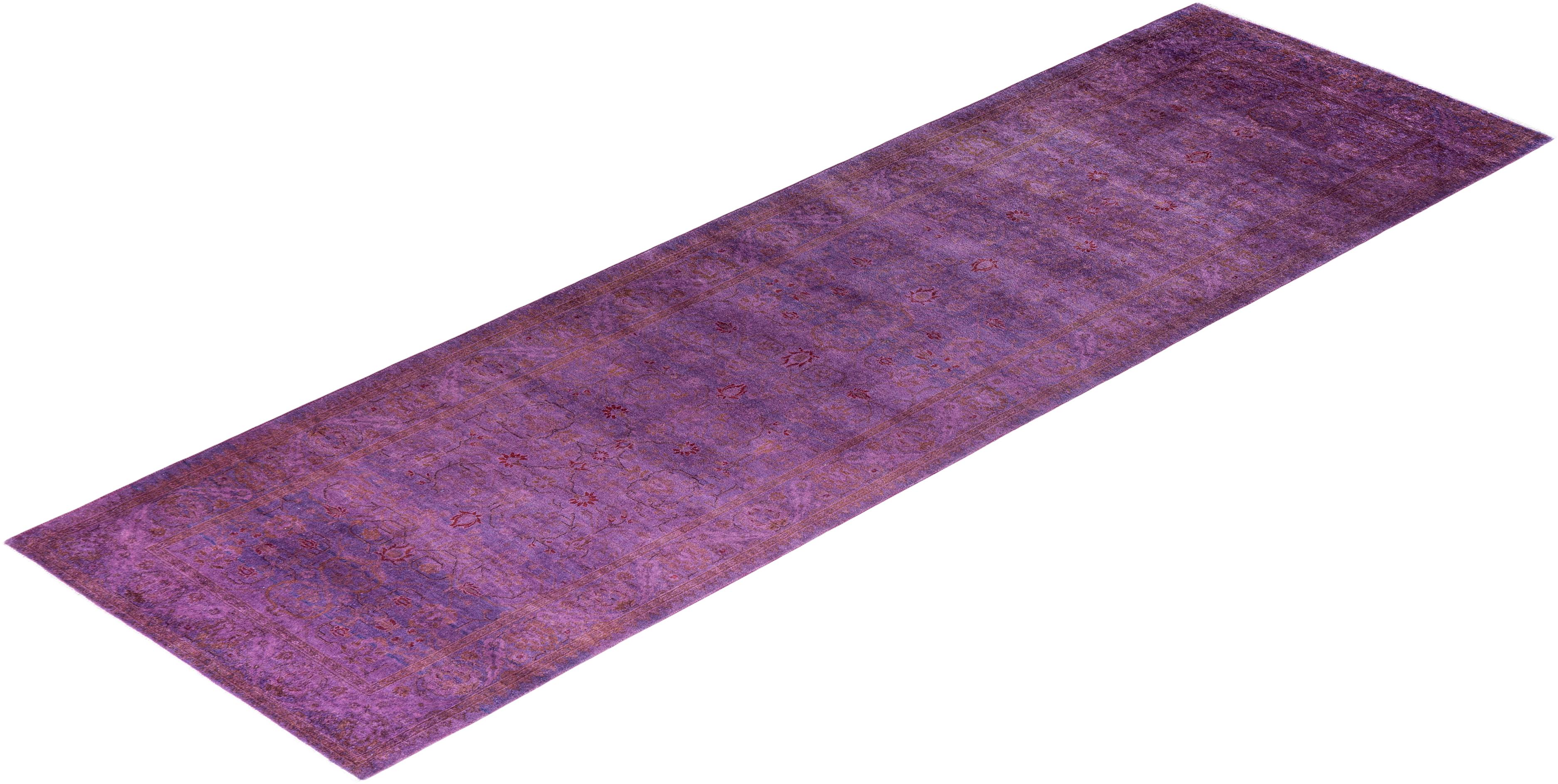 Contemporary Fine Vibrance Hand Knotted Wool Purple Runner  im Angebot 2