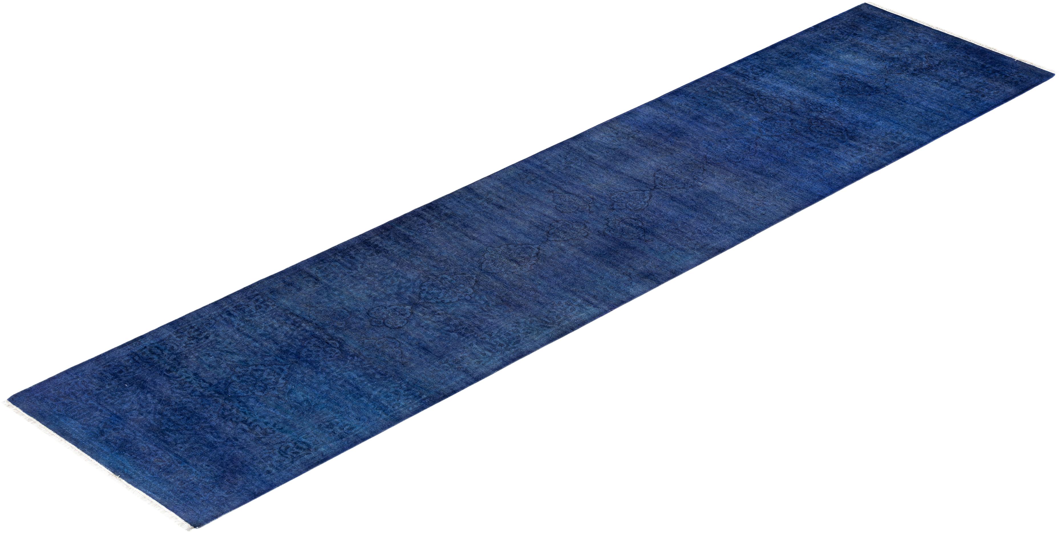 Chemin de table contemporain en laine fine nouée à la main bleu en vente 2