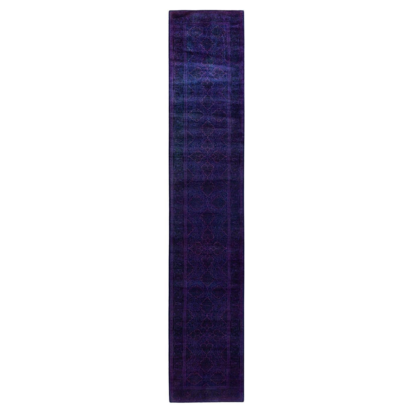 Contemporary Fine Vibrance Hand Knotted Wool Purple Runner