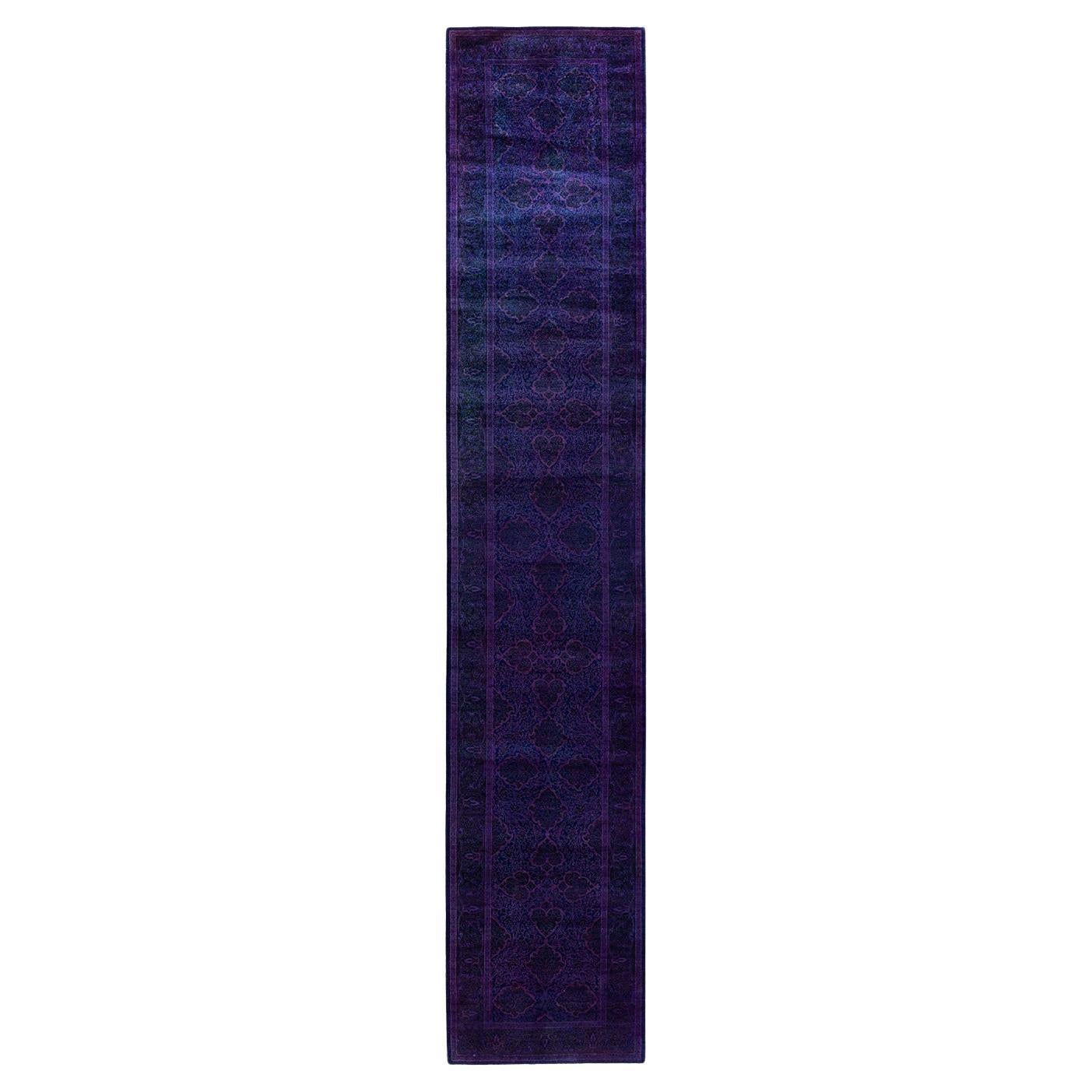 Contemporary Fine Vibrance Hand Knotted Wool Purple Runner 