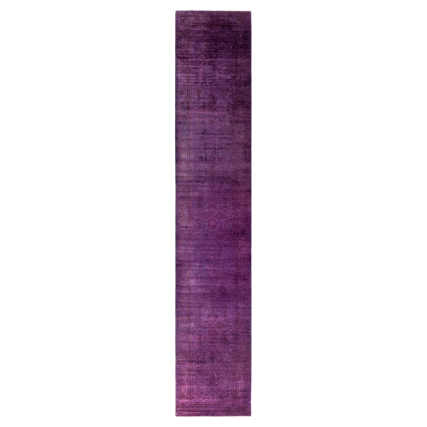 Contemporary Fine Vibrance Hand Knotted Wool Purple Runner