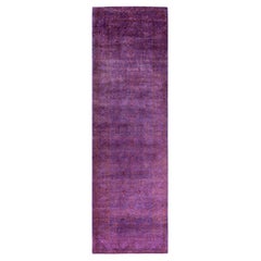 Contemporary Fine Vibrance Hand Knotted Wool Purple Runner 