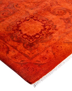 Contemporary Fine Vibrance Hand Knotted Wool Orange Area Rug