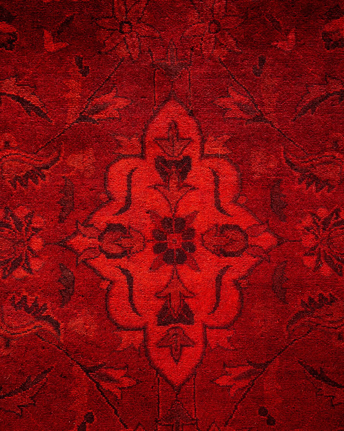 Pakistani Contemporary Fine Vibrance Hand Knotted Wool Red Area Rug For Sale