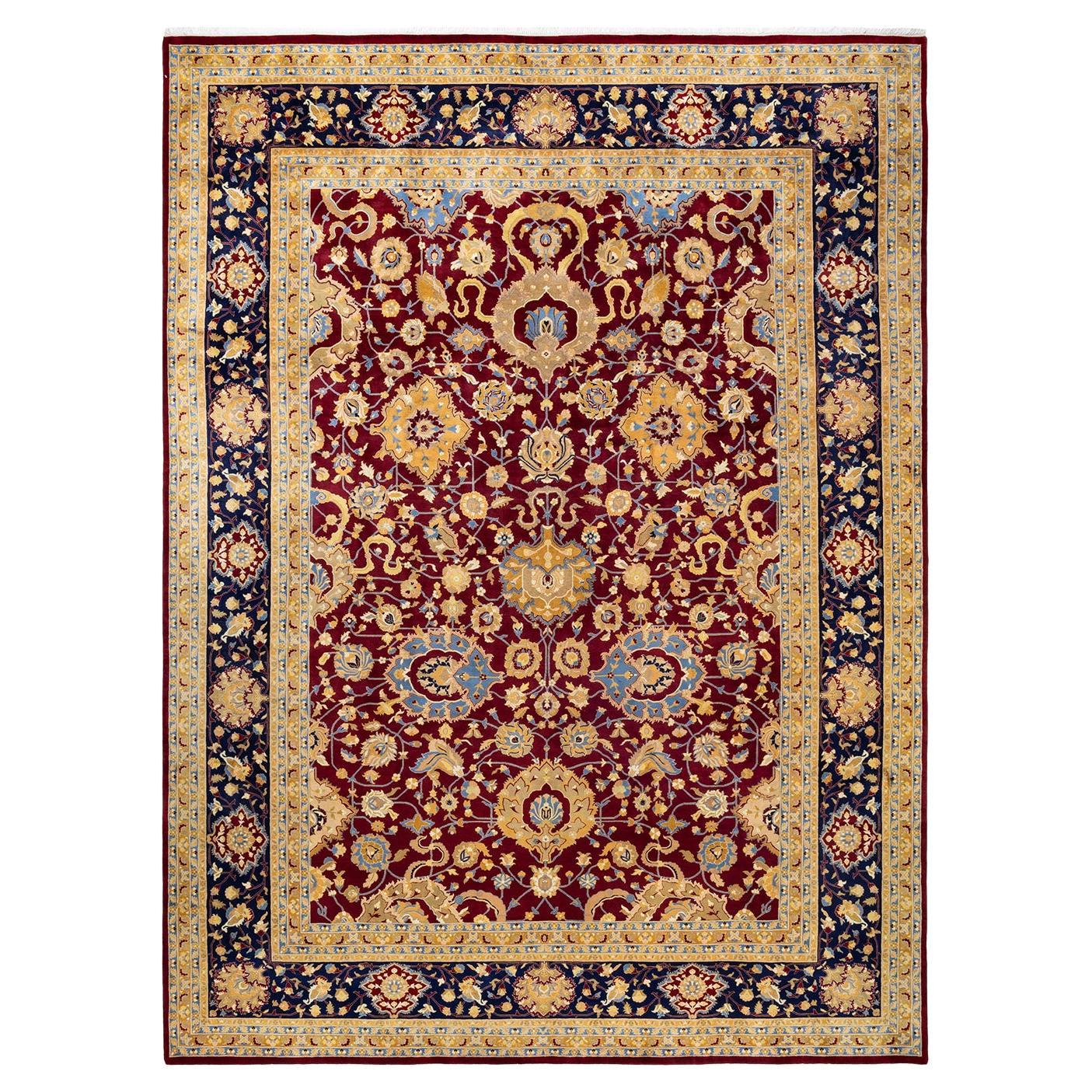 Contemporary Fine Vibrance Hand Knotted Wool Red Area Rug  im Angebot