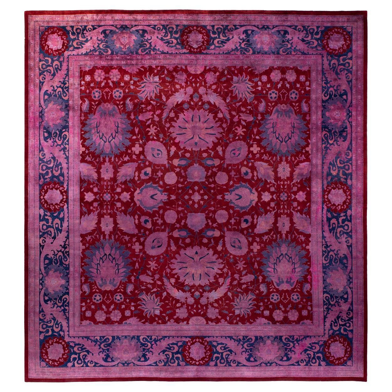 Contemporary Fine Vibrance Hand Knotted Wool Red Area Rug im Angebot