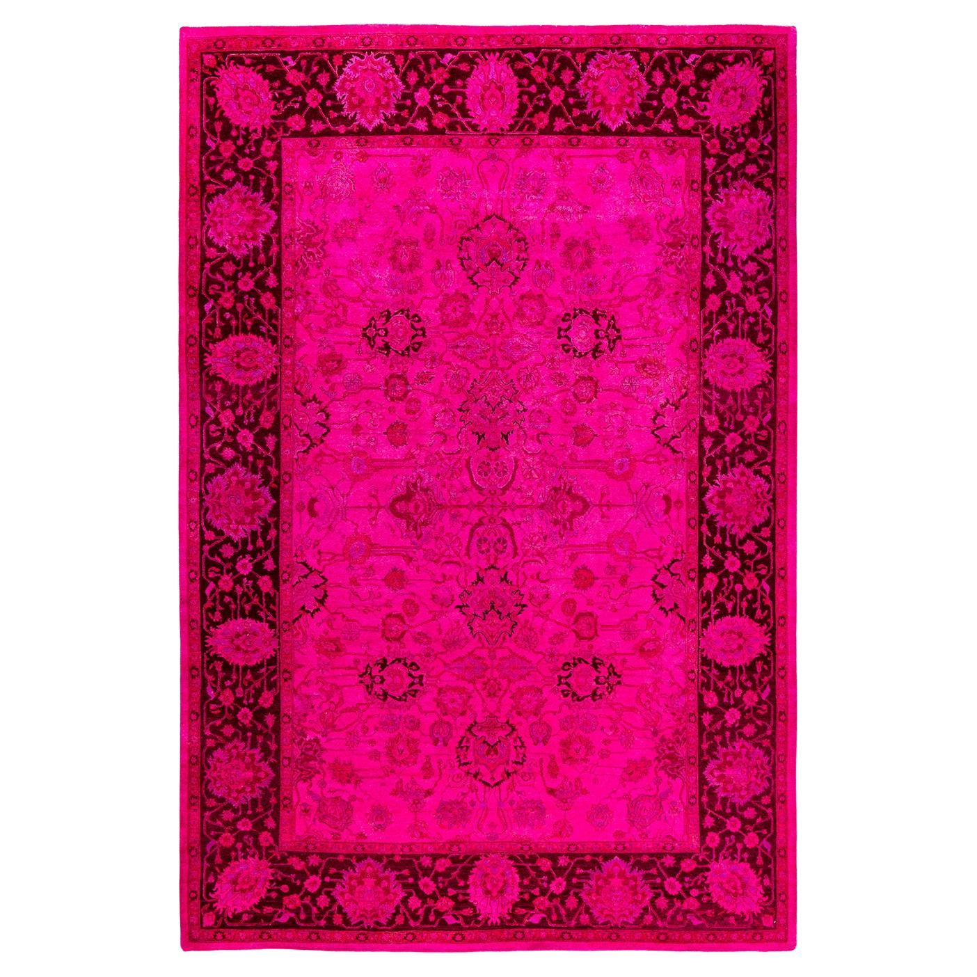 Contemporary Fine Vibrance Hand Knotted Wool Red Area Rug  For Sale