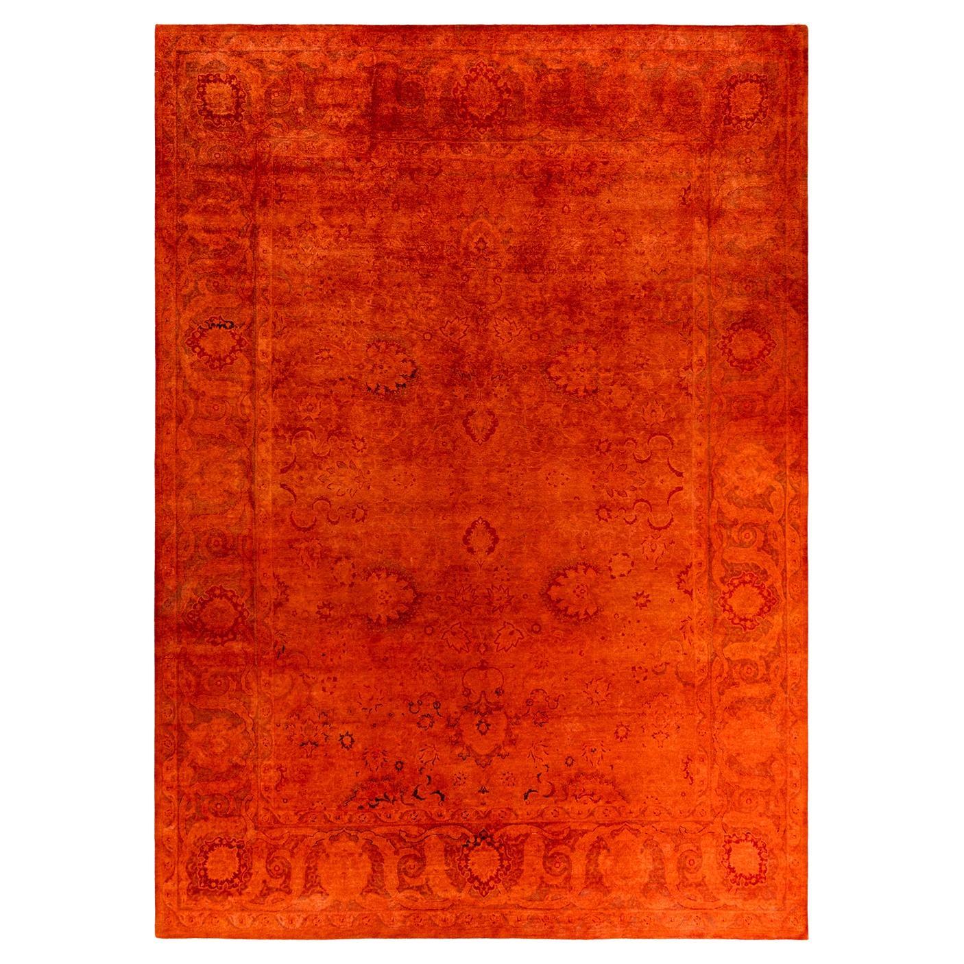 Contemporary Fine Vibrance Hand Knotted Wool Orange Area Rug  im Angebot