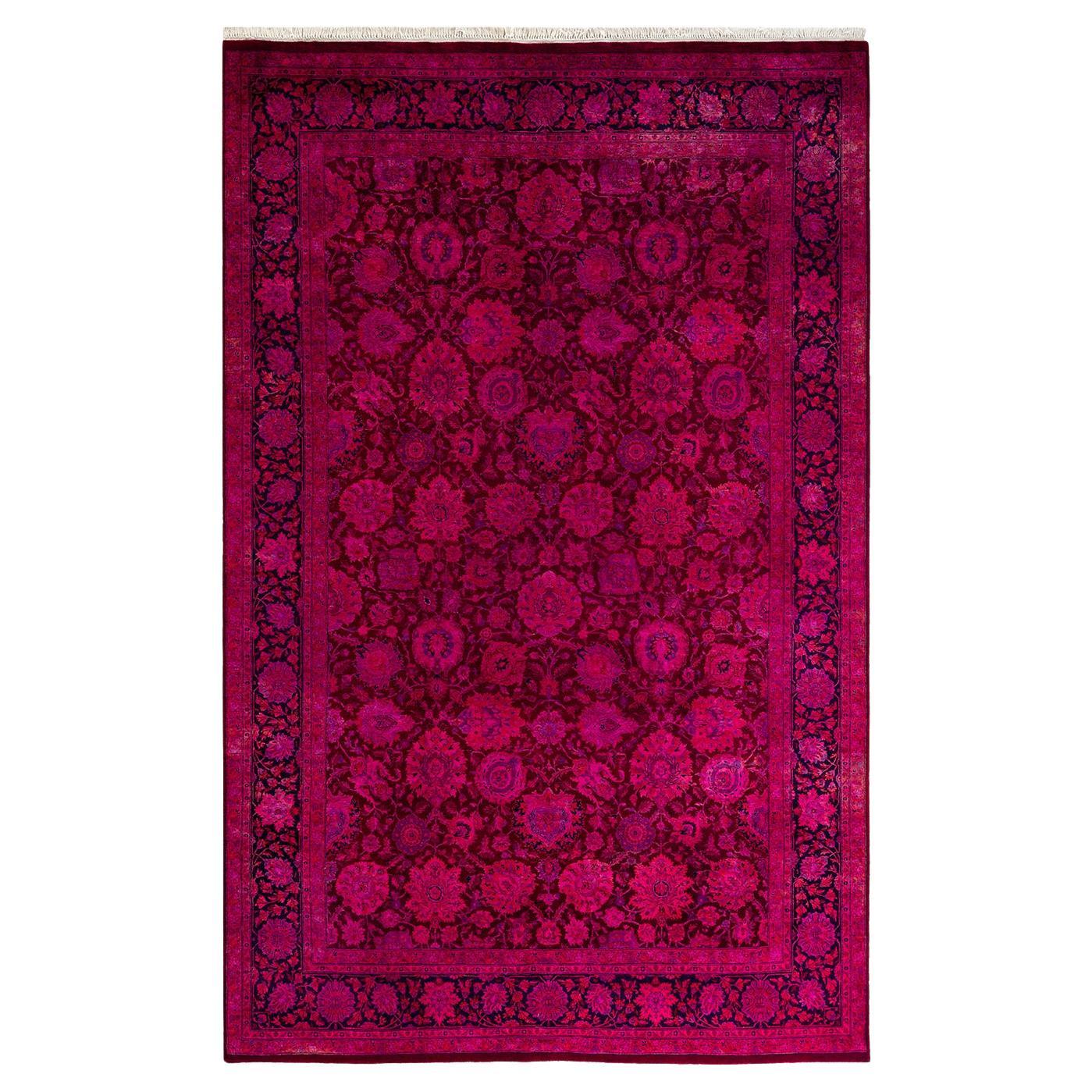 Contemporary Fine Vibrance Hand Knotted Wool Red Area Rug (Tapis de sol en laine rouge) en vente