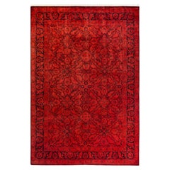 Contemporary Fine Vibrance Hand Knotted Wool Red Area Rug (Tapis de sol en laine rouge)