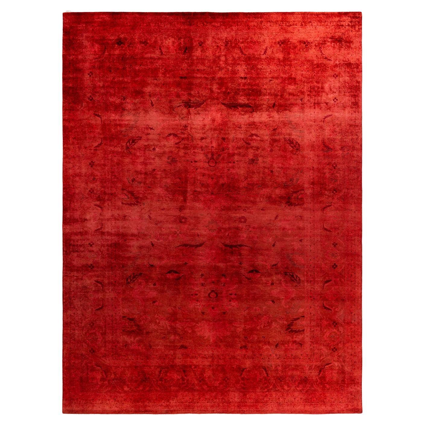 Contemporary Fine Vibrance Hand Knotted Wool Red Area Rug For Sale