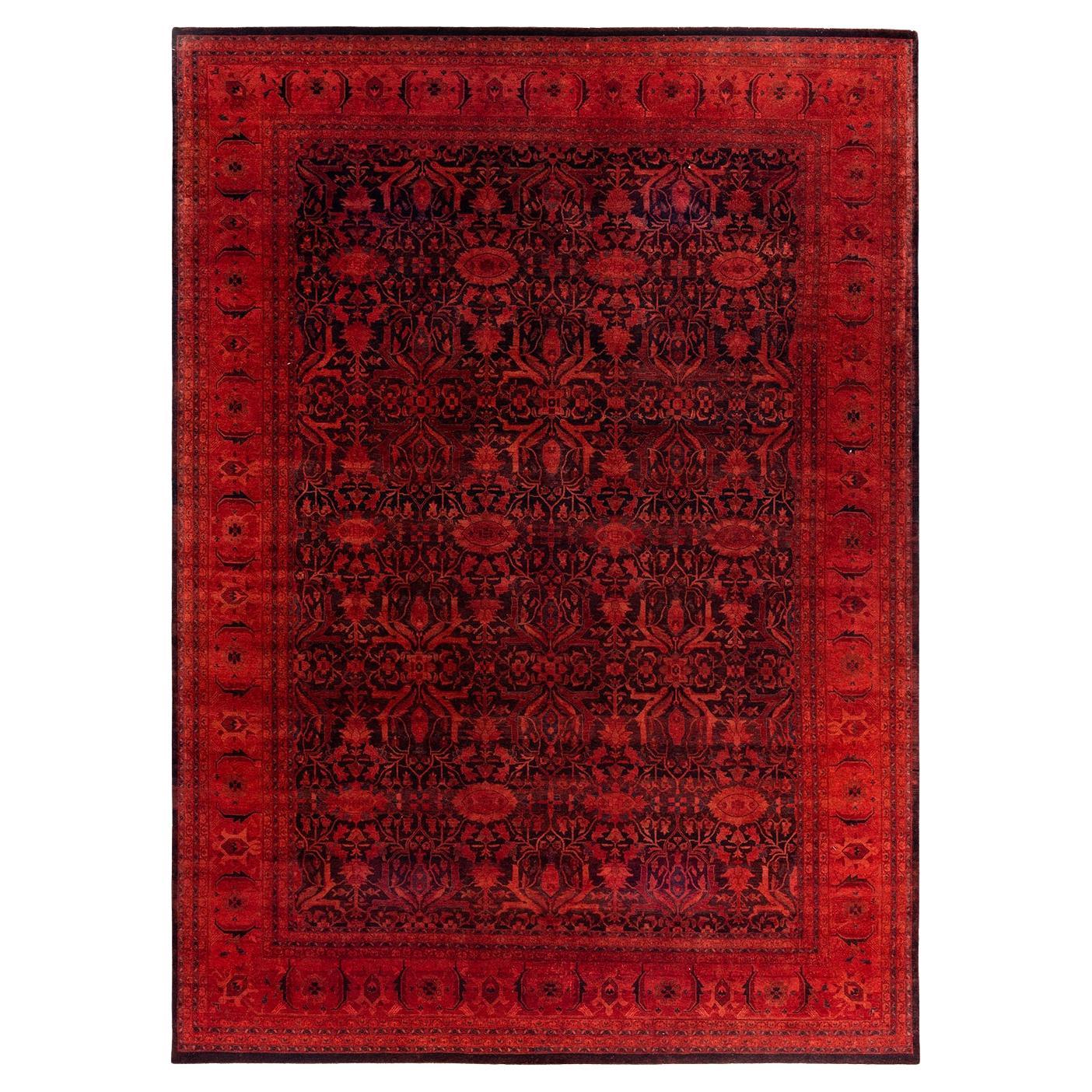 Contemporary Fine Vibrance Hand Knotted Wool Red Area Rug (Tapis de sol en laine rouge)