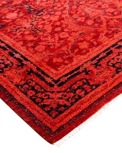 Contemporary Fine Vibrance Hand Knotted Wool Red Runner