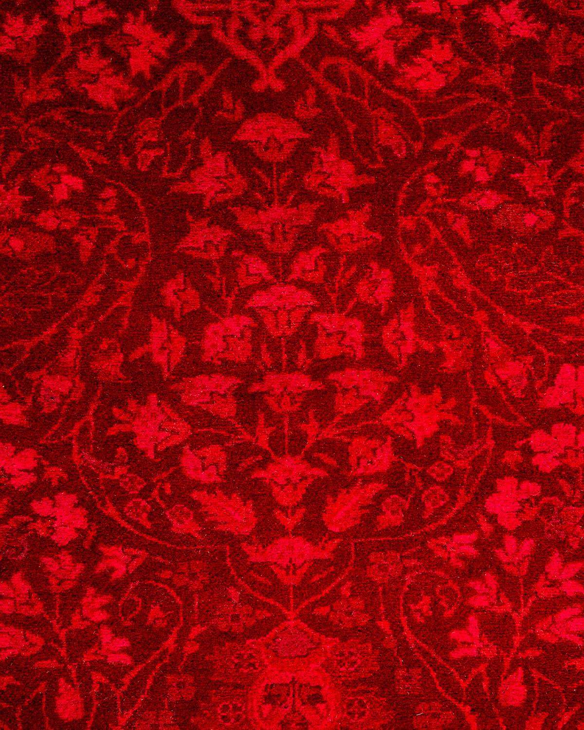 Pakistani Contemporary Fine Vibrance Hand Knotted Wool Red Runner For Sale