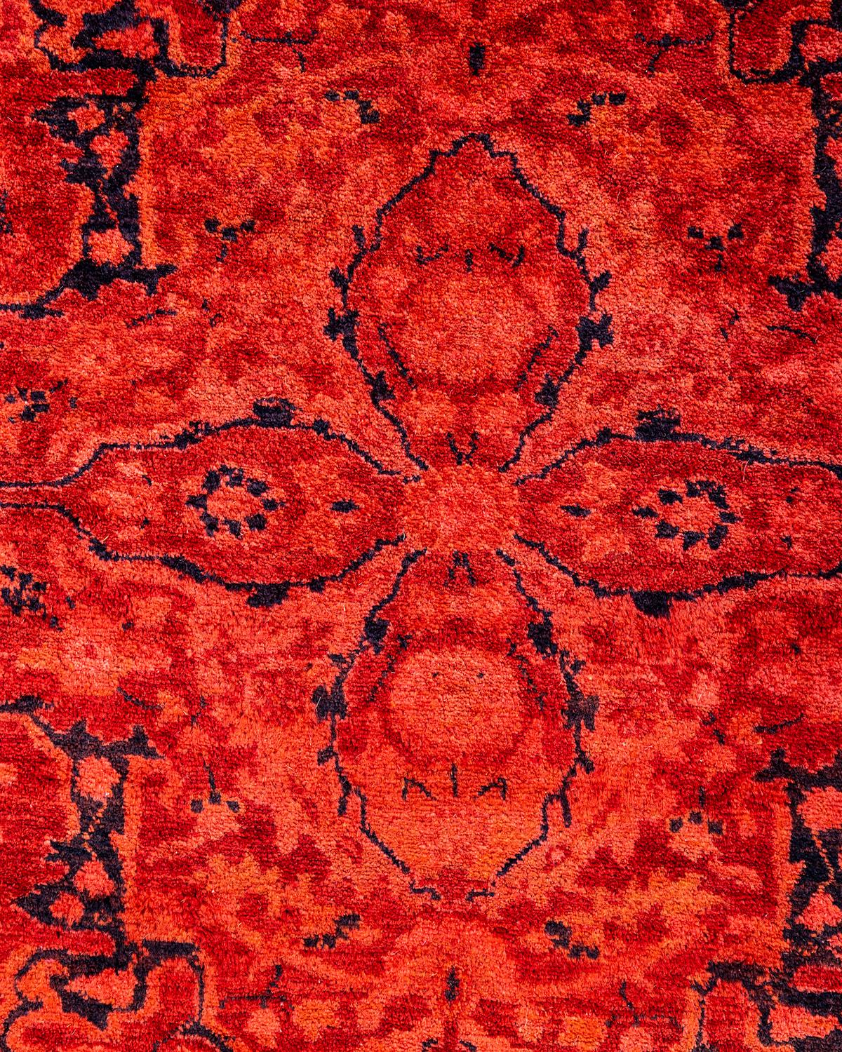 Pakistani Contemporary Fine Vibrance Hand Knotted Wool Red Runner  For Sale