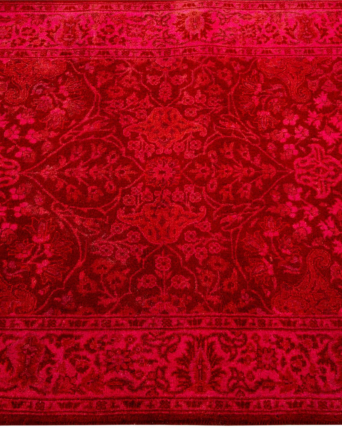 Contemporary Fine Vibrance Hand Knotted Wool Red Runner In New Condition For Sale In Norwalk, CT